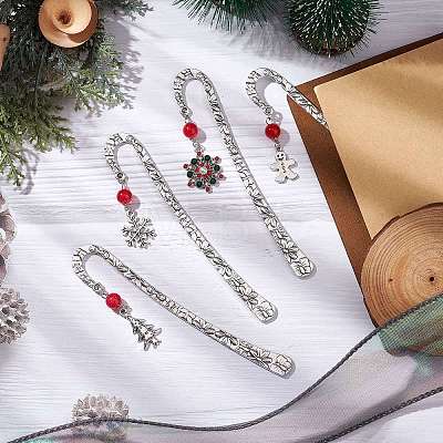 Christmas Theme Alloy Hook Bookmarks AJEW-JK00335-1