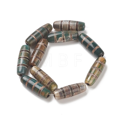 Tibetan Style Striped Pattern dZi Beads Strands TDZI-G012-37B-1