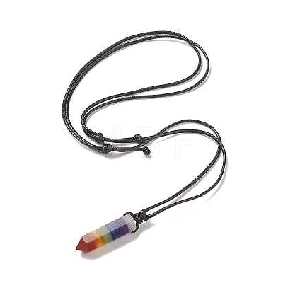 Natural & Synthetic Mixed Gemstone Bullet Pendant Necklace with Waxed Cords for Women NJEW-M196-02B-1