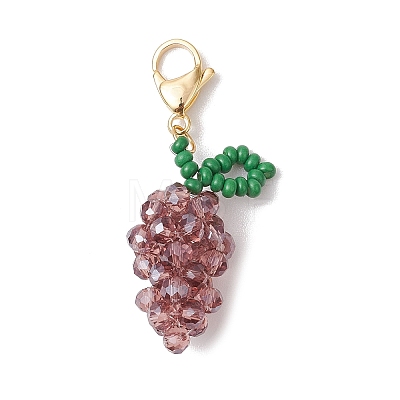 Glass Seed Beaded Grape Pendant Decoration HJEW-MZ00158-1