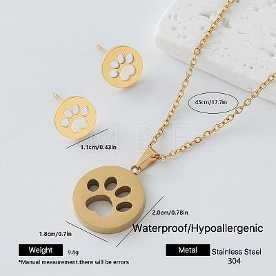 304 Stainless Steel Pendant Necklace & Stud Earrings Set for Women PZ6916-6-1