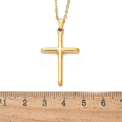 304 Stainless Steel Cross Pendant Cable Chain Necklaces NJEW-S442-05G-1