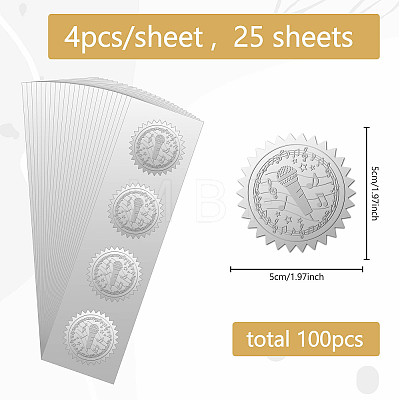 Custom Round Silver Foil Embossed Picture Stickers DIY-WH0503-004-1