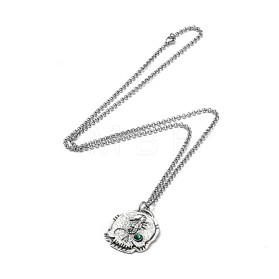 Skull Rhinestone Pendant Necklaces with Rolo Chains NJEW-F309-04-1