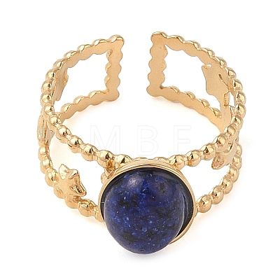 Oval Natural Lapis Lazuli Finger Rings RJEW-Z057-11G-03-1