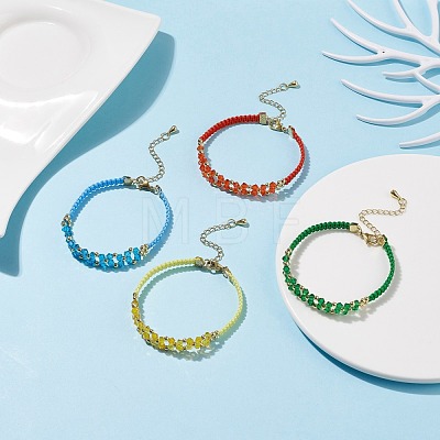 4Pcs 4 Colors Glass Braided Flower Link Bracelets Set for Women BJEW-TA00130-1
