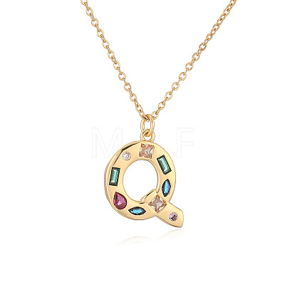 Brass Pave Colorful Cubic Zirconia Initial Pendant Necklaces for Women FS-WG02860-17-1