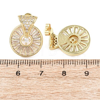 Flat Round Brass Micro Pave Clear Cubic Zirconia Stud Earrings EJEW-D351-11G-1