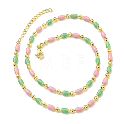 Brass Enamel Column Link Chain Necklaces NJEW-H039-09B-03G-1