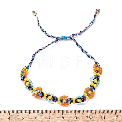 Flower Glass Seed Beaded Braided Bead Bracelets for Women Frineds BJEW-F493-10C-1