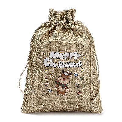 Christmas Printed Burlap Packing Pouches Drawstring Bags ABAG-Q053-02B-05-1