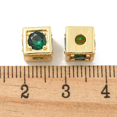 Brass Micro Pave Green Cubic Zirconia Beads KK-B096-20G-1