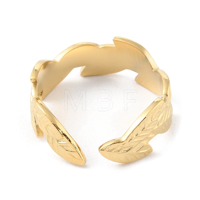 304 Stainless Steel Leaf Open Cuff Rings RJEW-D002-17G-1