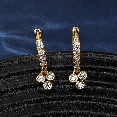 Three-Clover Brass Micro Pave Cubic Zirconia Hoop Earrings EJEW-Z159-01G-01-1