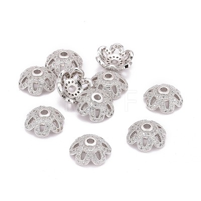 Eco-Friendly 6-Petal Flower Brass Micro Pave Cubic Zirconia Bead Caps ZIRC-M098-01P-FF-1