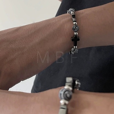 Synthetic Non-magnetic Hematite & Natural Gemstone Beads Stretch Bracelets for Women Men LS-TK7593-1