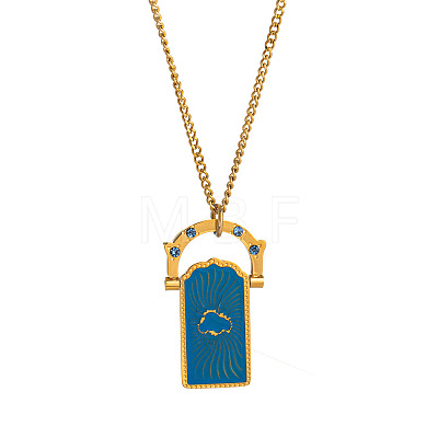 Rotating 304 Stainless Steel Enamel Tarot Card Pendant Necklaces with Rhinestone FS-WG0CC16-03-1