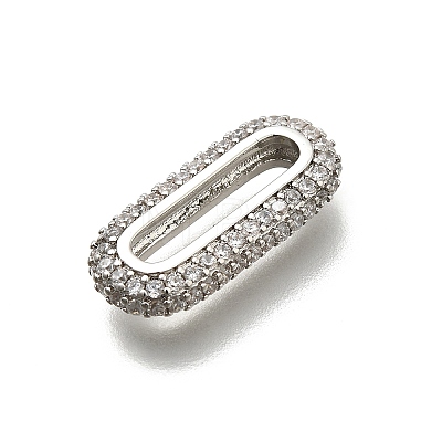 Brass Micro Pave Clear Cubic Zirconia Oval Linking Rings KK-Z093-43P-1