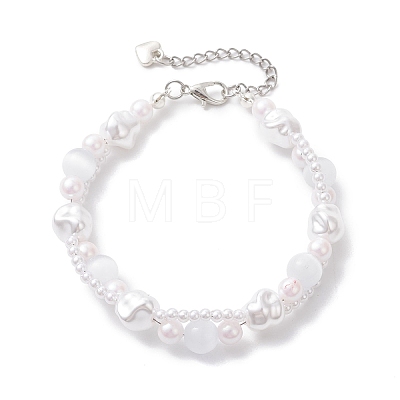 Plastic Imitation Pearl & Cat Eye Beaded Bracelets for Women BJEW-JB12912-1