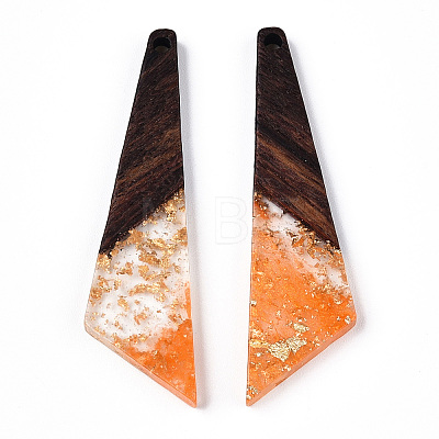 Transparent Resin & Walnut Wood Pendants RESI-N039-70G-1