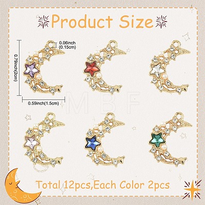 12Pcs 6 Colors Acrylic Rhinestone Pendants FIND-YW0011-60-1