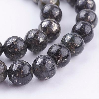 Natural Pyrite Beads Strands G-P303-01-10mm-16-1