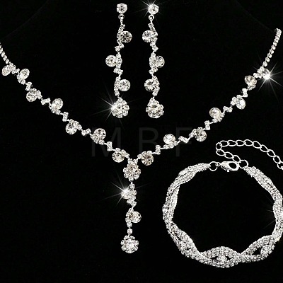 Brass Rhinestones Necklaces & Earring & Bracelets Sets for Women WGF929C-04-1