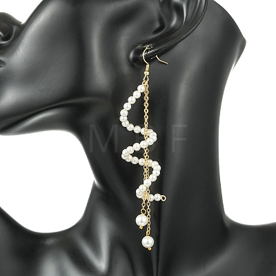 Shell Pearl Beads & Brass Cable Chains Dangle Earrings for Women EJEW-JE07326-1