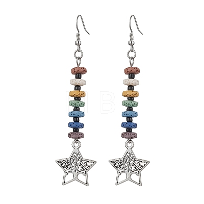 Colorful Natural Dyed Lava Rock Disc Beaded Dangle Earrings EJEW-JE05617-1