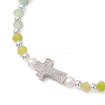 Dyed Natural Malaysia Jade Rondelle & Cultured Freshwater Pearl Beaded Stretch Bracelets BJEW-JB13380-03-1