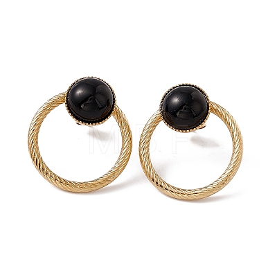 Ring with Half Round Glass Stud Earrings EJEW-L282-11G-1