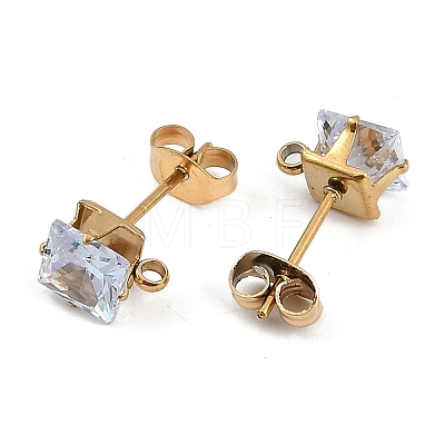 Ion Plating(IP) 304 Stainless Steel Cubic Zirconia Stud Earring Findings STAS-P373-06C-04-1