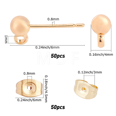 50Pcs Brass Stud Earring Findings KK-CN0001-44-1