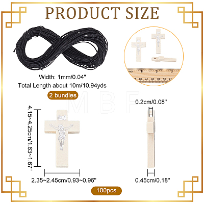  DIY Cross Pendant Necklace Making Kit WOOD-NB0002-10-1
