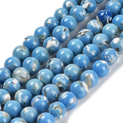 Assembled Synthetic Stone and Trochus Shell Beads Strands G-B128-08B-08-1