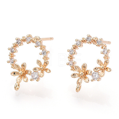 Brass Micro Pave Clear Cubic Zirconia Stud Earring Findings KK-T054-51G-NF-1