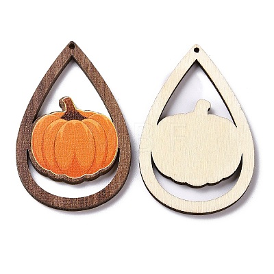 Halloween Theme Single Face Printed Aspen Wood Big Pendants WOOD-G015-05J-1