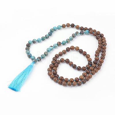 Natural Ocean Jasper and Wood Beaded Necklaces NJEW-JN02024-1