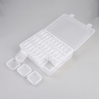 Rectangle Plastic Organizer Storage Boxes with 30Pcs Mini Square Nail Art Small Items Cases CON-WH0095-157-1