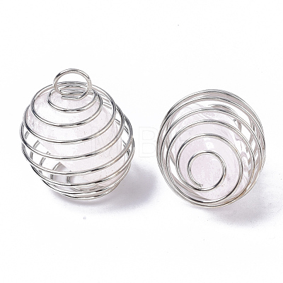 Iron Wrap-around Spiral Bead Cage Pendants IFIN-R239-15P-1