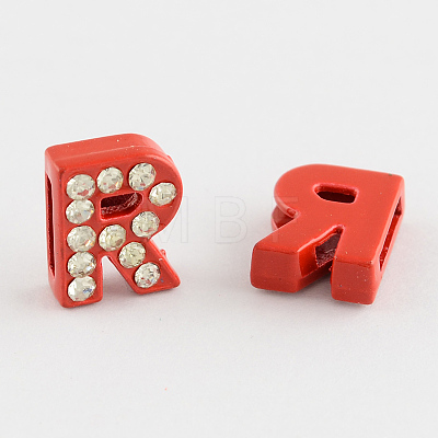 Mixed Color Zinc Alloy Grade A Rhinestone Letter Slide Charms ALRI-S130-R-1