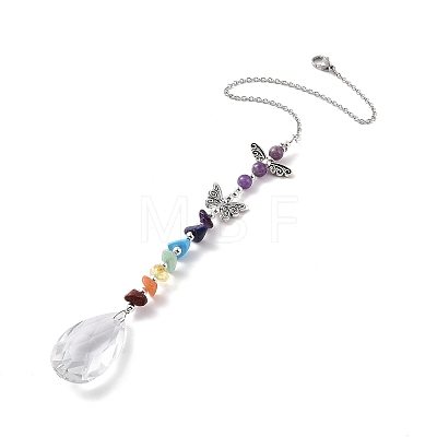 Glass Teardrop Chandelier Pendant Decorations HJEW-JM00855-1