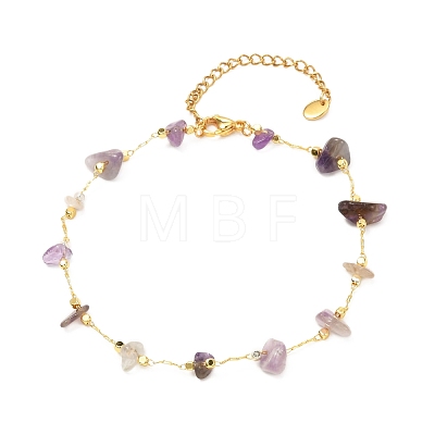 Natural Mixed Gemstone Chip Beaded Anklets AJEW-AN00454-1