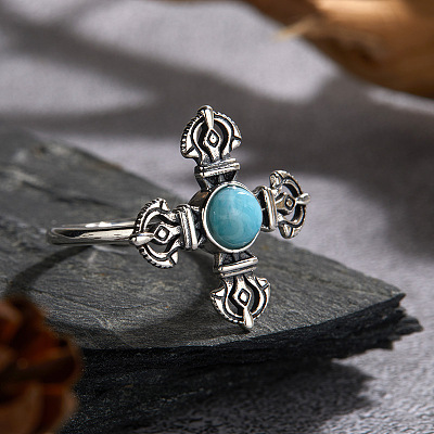 925 Sterling Silver with Natural Larimar Finger Rings WGB2E64-29-1