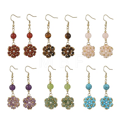 Natural & Synthetic Mixed Stone and Shell Pearl Braided Dangle Earrings EJEW-MZ00789-1