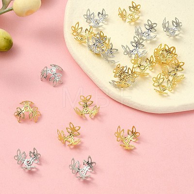 600Pcs 2 Colors Plated Iron Fancy Bead Caps IFIN-YW0003-15-1