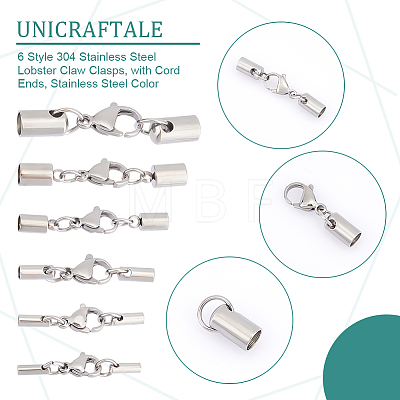 Unicraftale 24 Sets 6 Style 304 Stainless Steel Lobster Claw Clasps STAS-UN0044-84-1