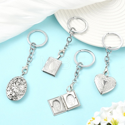 4Pcs 304 Stainless Steel Locket Pendant Keychains KEYC-YW00268-1
