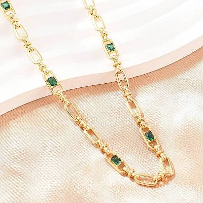 5MM Brass Pave Cubic Zirconia Oval Link Chain Necklaces NJEW-D324-01G-07-1