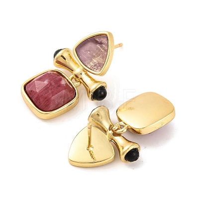 Ion Plating(IP) Natural Amethyst and Natural Rhodonite Stud Earring Findings EJEW-U014-01C-1